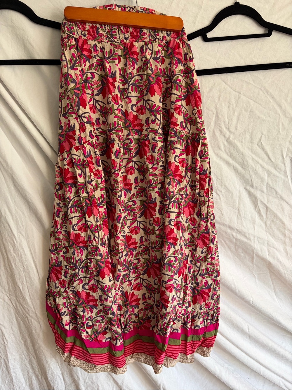 Bohemian Floral Maxi Skirt - Pink/Beige